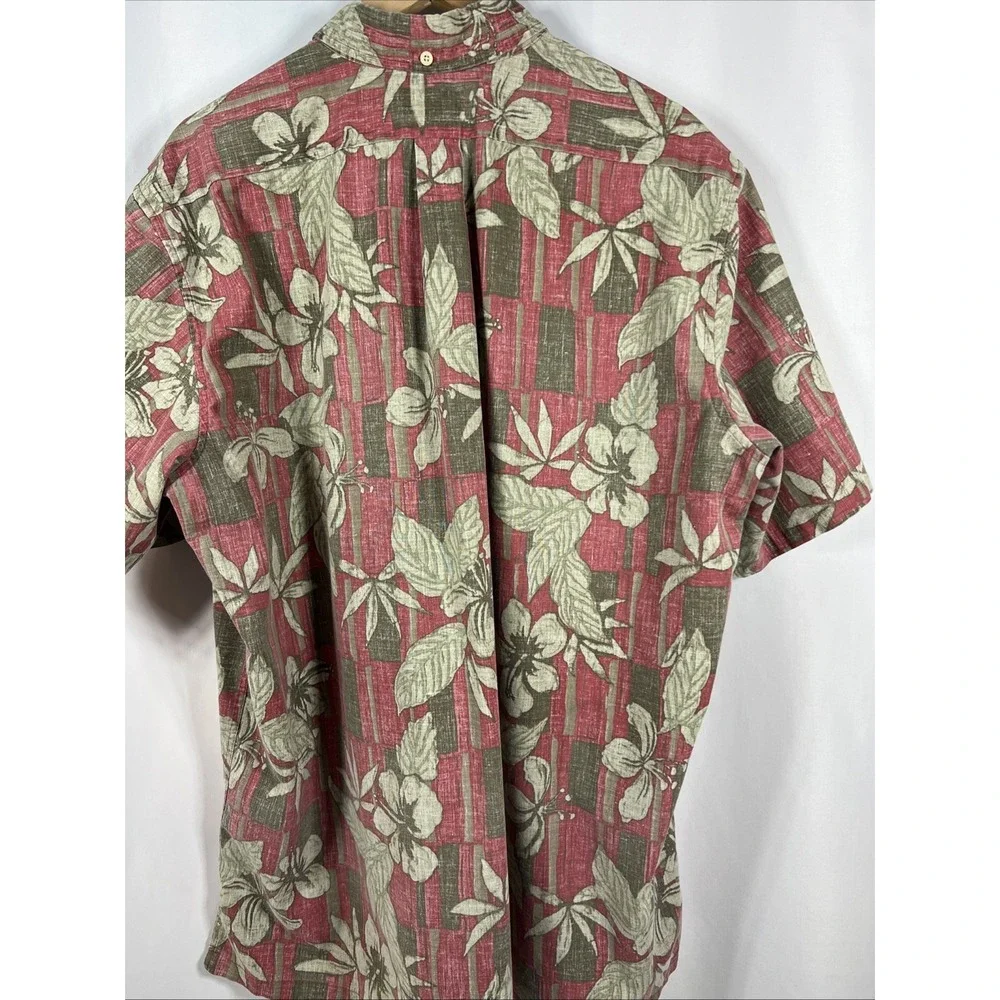 Reyn Spooner Men's Hawaiian Brick Red Floral 1/4 Button Up Shirt Resort Size 2XL